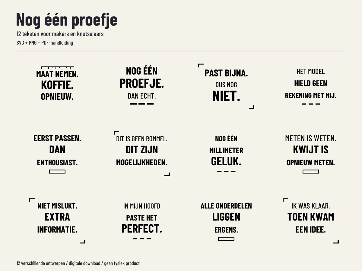 Alle twaalf ontwerpen uit Nog één proefje
