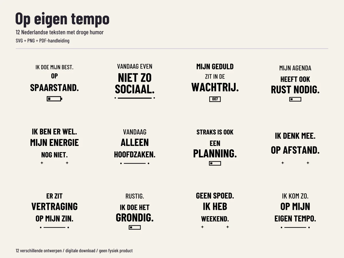 Alle twaalf ontwerpen uit Op eigen tempo