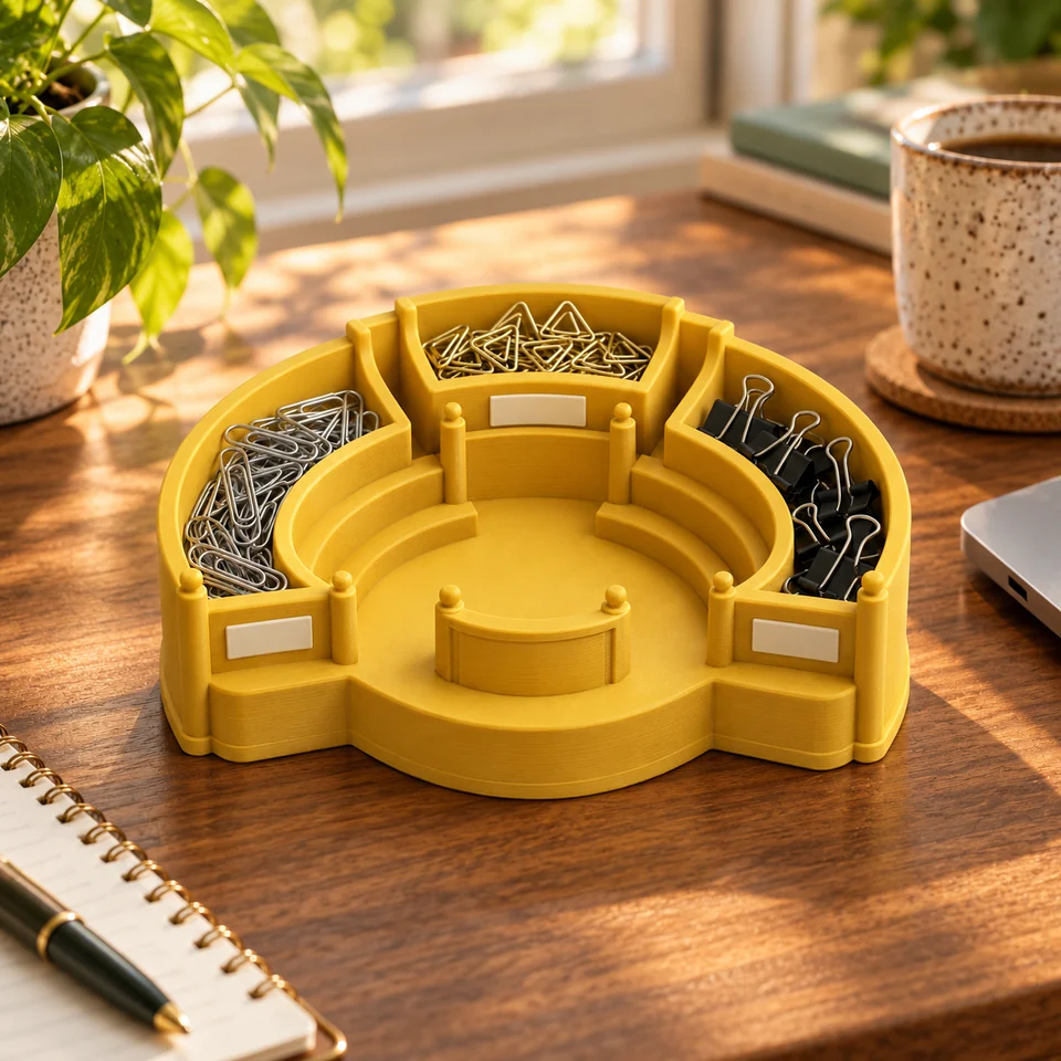 Paperclipparlement in een realistische setting — AI-conceptvisualisatie