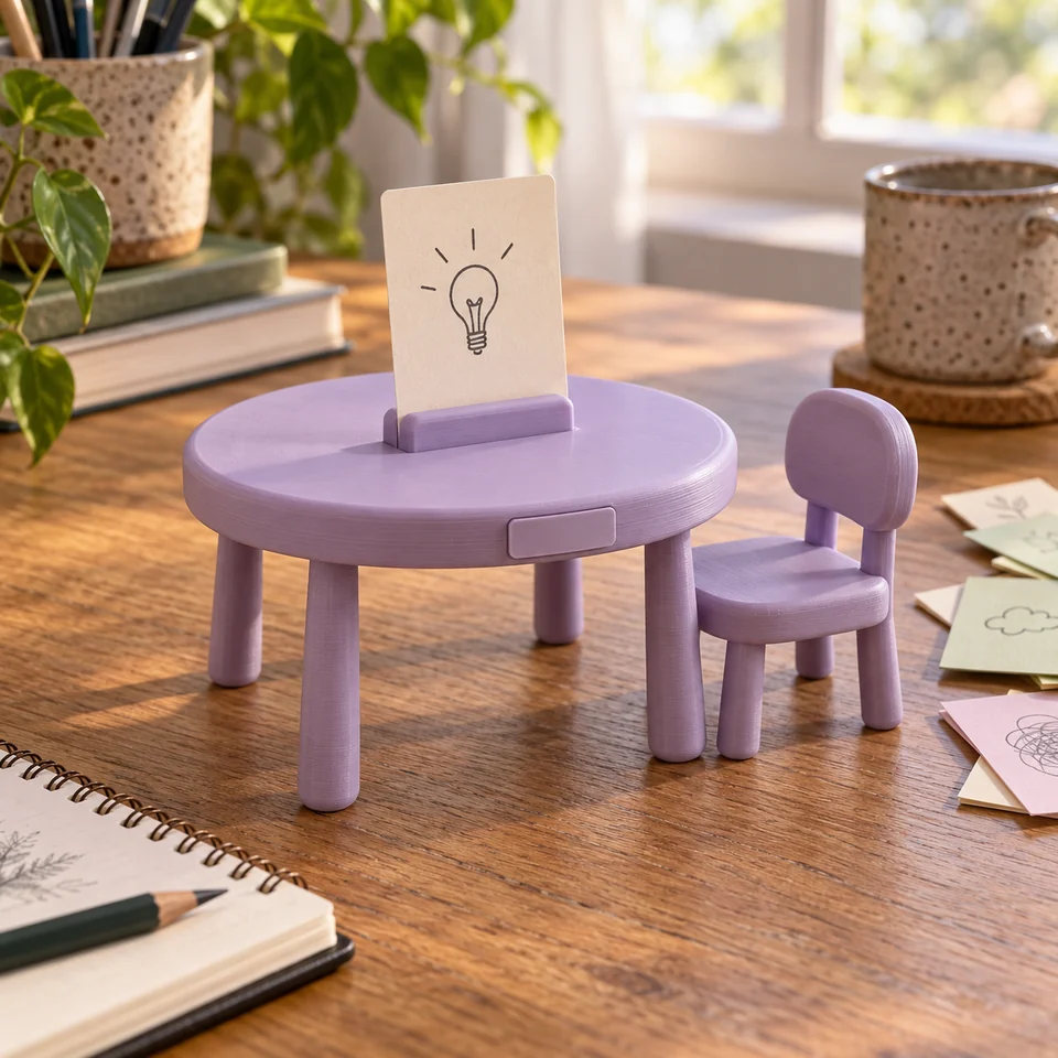 Tafel voor één gedachte in een passende setting — AI-conceptvisualisatie