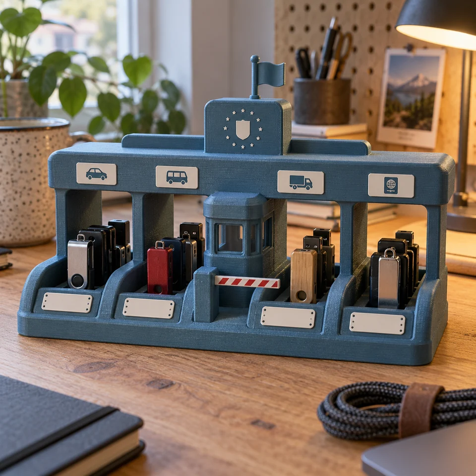 USB-grenspost in een passende setting — AI-conceptvisualisatie