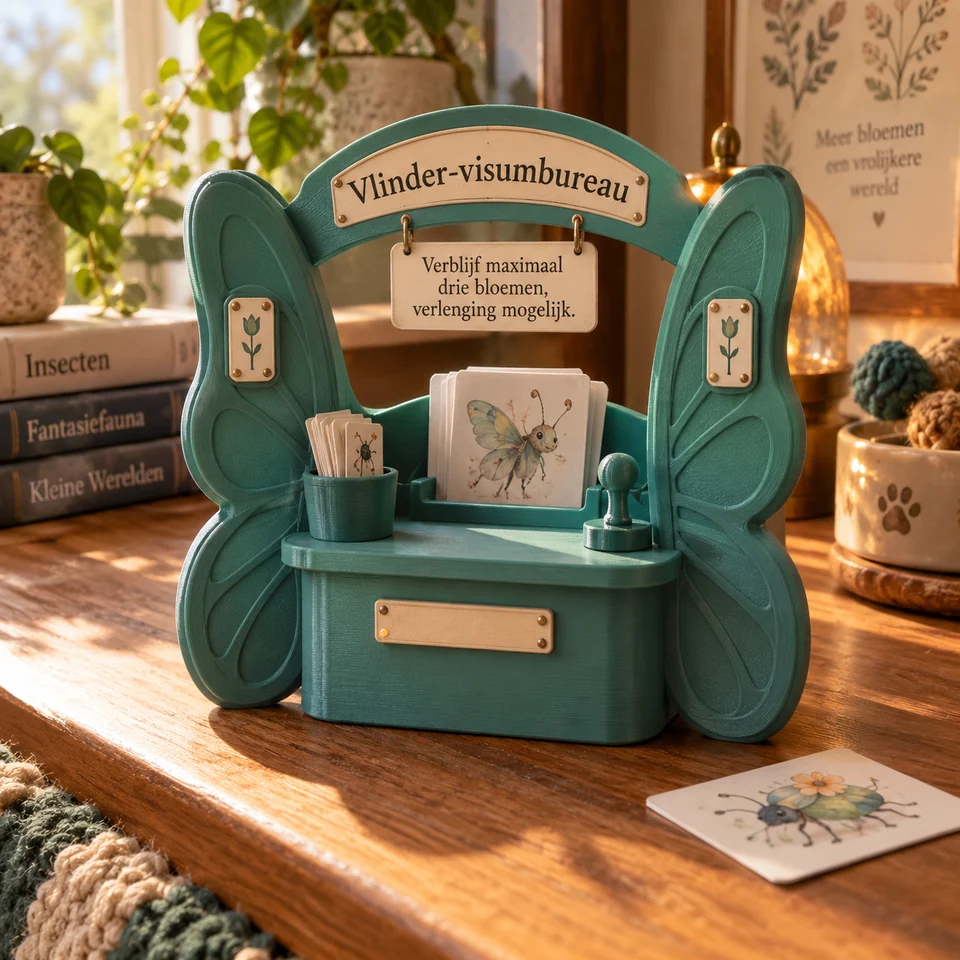 Vlinder-visumbureau in een realistische setting — AI-conceptvisualisatie