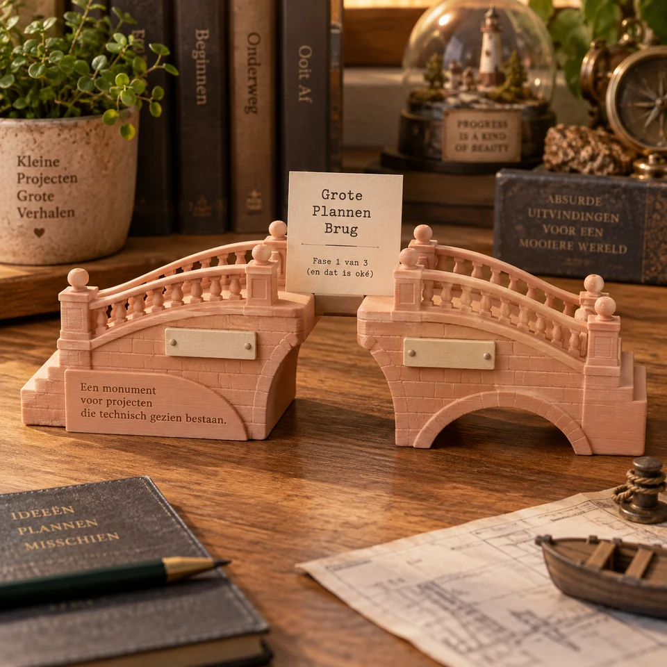 Miniatuur-onafgemaakte-brug in een realistische setting — AI-conceptvisualisatie
