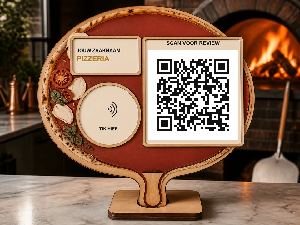 QR/NFC reviewbord voor pizzeria