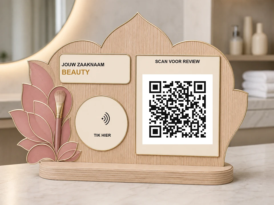QR/NFC reviewbord voor schoonheidssalon